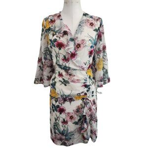 St. John Floral Ruffle Chiffon Dress Size 12 - Flaws